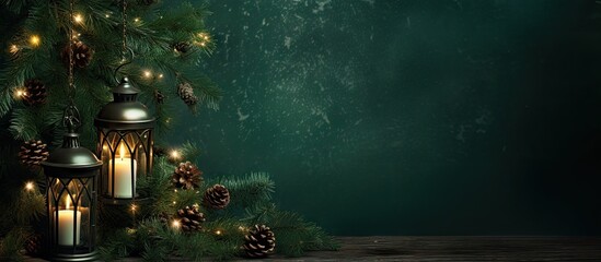 Wall Mural - a new year themed design featuring a christmas candelabra lantern adorned with fir pine branches chr