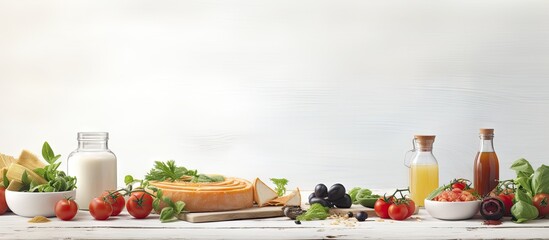Wall Mural - copy space image of italian food on a white kitchen table
