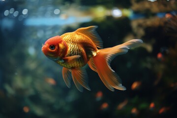 Peaceful goldfish aquarium. Stunning aquatic plant life in background