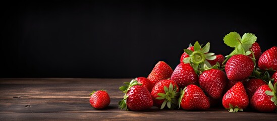 Aufkleber - A dark and moody photography of fresh strawberries from the garden showcased on a dark wooden board with ample copy space image