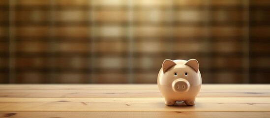 Wall Mural - a piggy bank is placed on top of a wooden table providing a clear area for an image or text. with co
