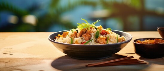 Wall Mural - a delicious asian dish consisting of stir fried rice combined with tender pork beautifully presented