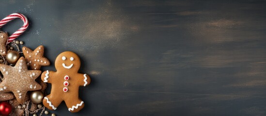 Wall Mural - a cute gingerbread man designed for a christmas card with the cozy concept of christmas and winter h