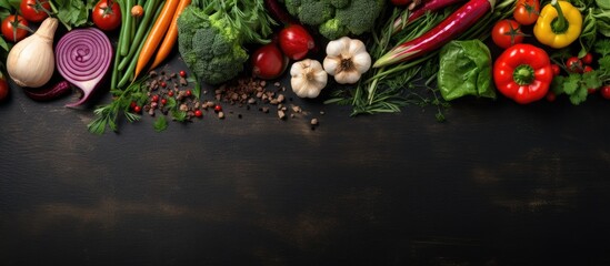 Wall Mural - healthy cooking concept featuring raw organic vegetables and fresh ingredients top view of a natural