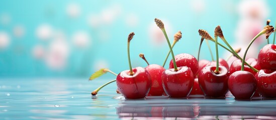 Wall Mural - colorful background with a bunch of sweet cherries perfect for copy space image
