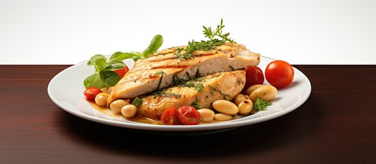 Wall Mural - A delicious meal consisting of chicken breast beans and a copy space image