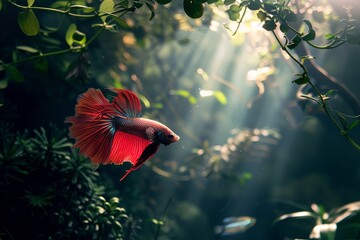 Magnificent betta splendens. Rosetail beauty amidst nature's palette