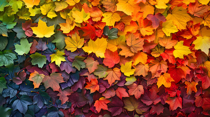 spectrum rainbow fallen autumn leaves tile background. Generative AI.