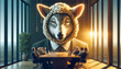 © Golden Sight - Conceptual image of a wolf in sheep's clothing in a corporate meeting room, representing deception in business.