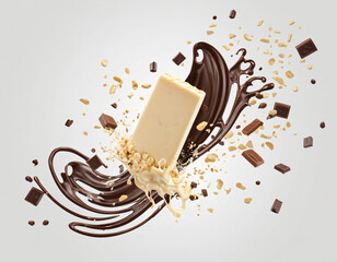 Wall Mural - white chocolate splash with crunchy chocolate pieces