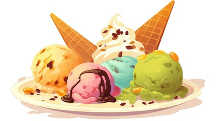 Poster - A 2d illustration featuring an ice cream icon in a doodle style set against a white background