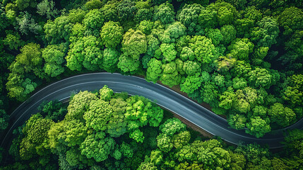 Wall Mural - driving road through forest ariel view