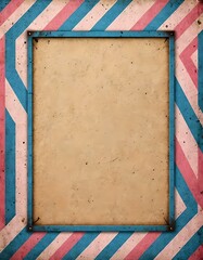 blue and pink striped weathered metal frame border, worn paper, grunge