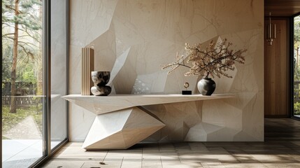 Wall Mural - Contemporary console table with a geometric base in an entryway