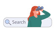 © aprint22com - Woman uses internet search for educational research, stands with binoculars in hands near search bar. Concept of SEO optimization of website and interface to attract customers from social networks