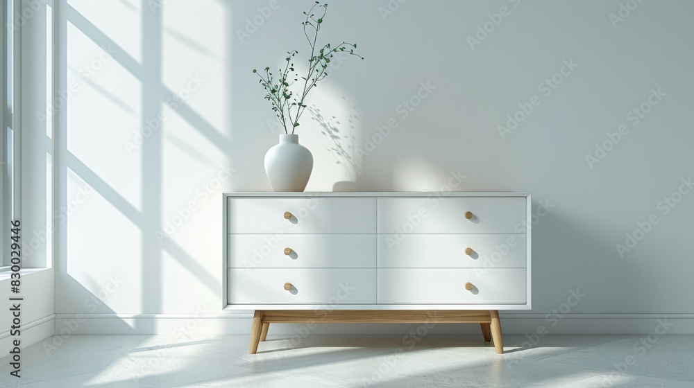 Picture of Contemporary dresser with a minimalist design, isolated on a white ...