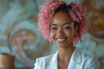 Sticker - A stylish young African American woman with curly hair poses confidently