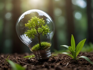 bulb with plant inside eco concept