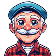 © Tessa - Happy Elderly Man with Mustache and Blue Cap in Red Plaid Shirt Smiling