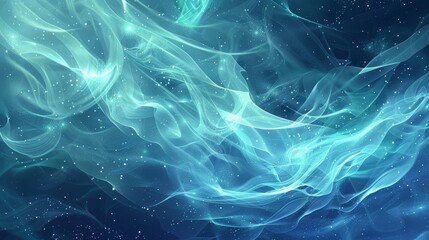 Flowing blue and aqua lines with shimmering stars and frost effect in a winter-themed background backdrop