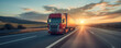 © fotogurme - Cross-country truck on highway, cargo delivery, background with empty space for text