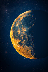 Wall Mural - Crescent moon nestled among stars, isolated on a dark blue gradient background 