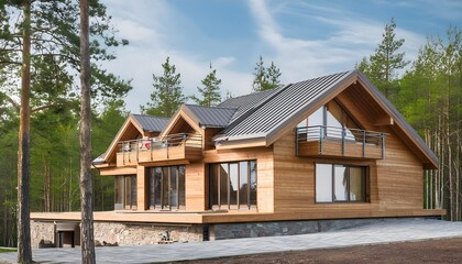 Sticker - wooden house in the woods