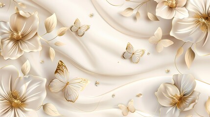 Wall Mural - Digital platinum flowers and butterflies poster web page PPT background