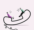 © svetazi - Man and woman having a conversation while sitting on the phone icon. Art collage.
