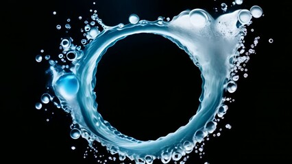 Leinwandbilder - Water Splash: Abstract Blue Liquid Motion with Drops and Bubbles