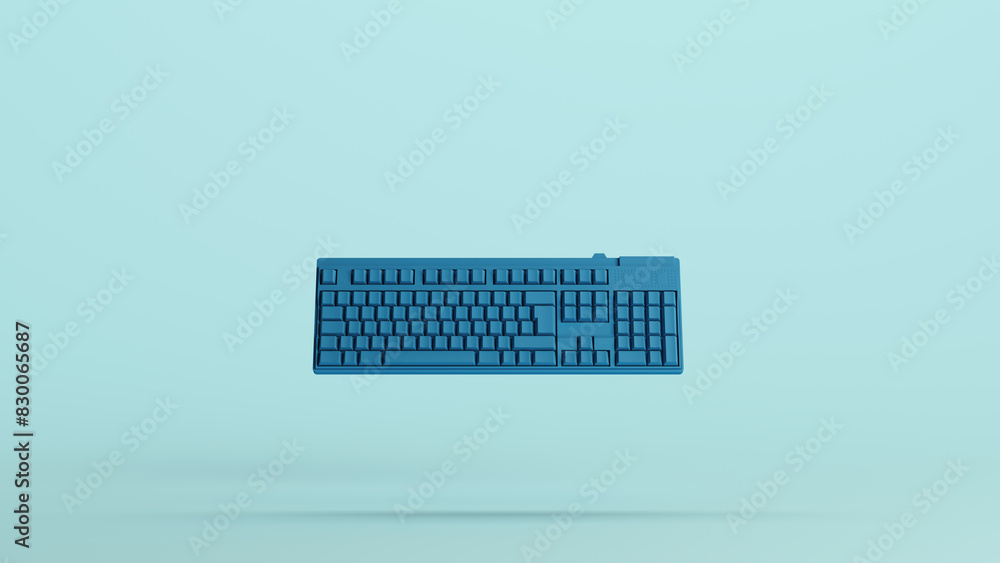Blue computer keyboard keyboard keys computer technology equipment soft tones pale background 3d illustration render digital rendering