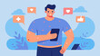 © Justlight - On social media a man proudly posts pictures of his stretch marks and admits to struggling with body image inspiring others to embrace their imperfections.. Vector illustration