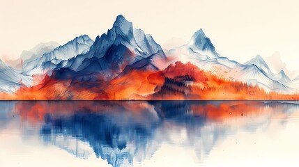 Wall Mural - Blue and orange mountains and rivers silk landscape poster background