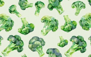 Wall Mural - Green broccoli seamless pattern on white background for healthy eating and nutrition concept in kitchen design illustration