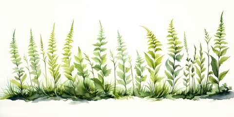 Wall Mural - Watercolor Collection of Fern Moss Isolated on White Background for Design Layouts. Concept Watercolor, Fern Moss, Collection, Isolated, Design Layouts