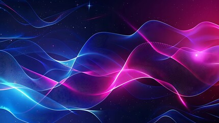 Wall Mural - Glowing wavy blue and pink color halftone on dark background