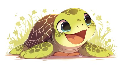 Poster - A delightful cartoon of a charming green turtle