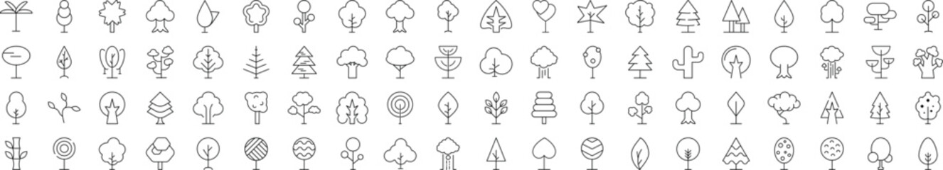 Signs of Forest, Wood, Trees for Shops and Stores. Suitable for books, stores, shops. Editable stroke in minimalistic outline style. Symbol for design