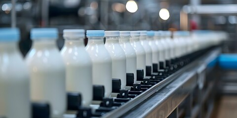 Wall Mural - Revolutionizing Milk Production: Automated Dairy Factory and Computer-Controlled Packaging System. Concept Agricultural Innovation, Technology Advancements, Dairy Industry Disruption