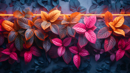 Wall Mural - A colorful arrangement of leaves with a blue background