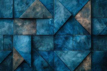 Poster - Artistic rendering of a blue rectangle with triangular pockets at the corners and side midpoints, using bold black outlines,
