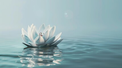 Wall Mural - Serene white lotus flower elegantly floating on calm water captures a moment of natural tranquility and beauty. Generative Ai