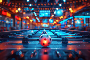 Leinwandbilder - Scene of a foosball table with interactive lighting that creates a spotlight effect on the ball during intense moments,