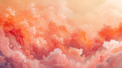 Wall Mural - A painting of pink clouds with a yellow background