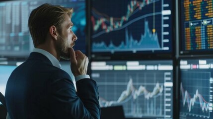 Aufkleber - A financial analyst examining stock market graphs and charts in a corporate boardroom, strategizing investment plans for clients.