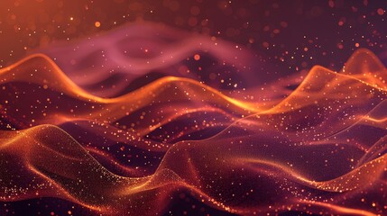 Burnt sienna to burgundy gradient with glowing particles and waves background