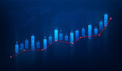 Poster - business finance investment graph market stock increase blue background. growth money profit diagram technology. vector illustration fantastic design.