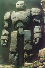 Wall Mural - Stone Golem Avatar in Carved Granite Armor Walking Gen AI