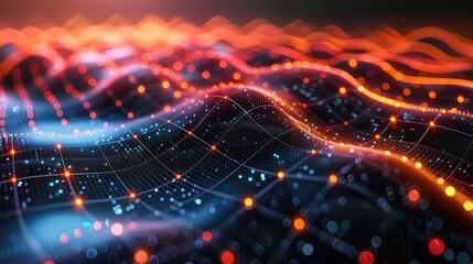 Glowing lights and waves abstract background modern cybernetic networks