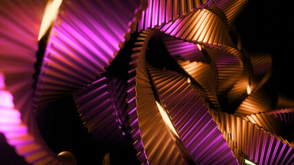 Wall Mural - animation of moving metal lines in twisted spiral. design. 3d spiral randomly twisting from metal li